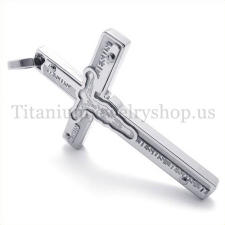 carved jesus titanium cross pendant 19668