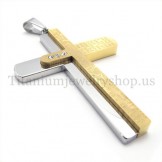 two layers carved Bible gold titanium cross pendant 19672