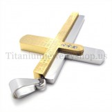 two layers carved Bible gold titanium cross pendant 19672