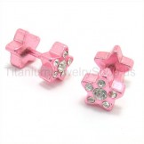 Pink Stars Titanium Inlayed Diamond Earrings 13929