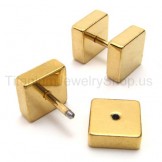 Gold Titanium Boxes Barbell Earrings 18527