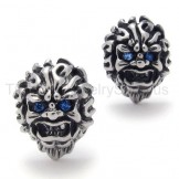 With Blue-eyes Lion Retro Titanium Earrings 20345