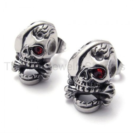 One Red Eye Skull Titanium Earrings 20355