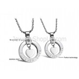 Titanium Silver Sweetheart "Forever Love" Lovers Pendants with Rhinestones and Free Chains C415