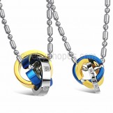 Titanium Three Colors Rings Lovers Pendants with Rhinestones and Free Chains C642