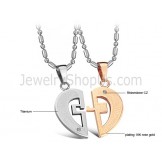 Titanium Rose Gold and Silver Sweetheart Lovers Pendants with Rhinestones and Free Chains C641