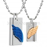 Titanium Blue and Rose Gold Angel Limb Pendants with Rhinestones and Free Chains C387