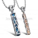Titanium Blue and Rose Gold Hollow Lovers Pendants with Free Chains C609