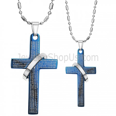 Titanium Blue Cross Bible Lovers Pendants with Free Chains C287