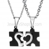 Titanium Black and Silver Sweetheart Lovers Pendants with Free Chains 265