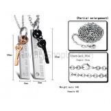 Titanium Black and Rose Gold Key Lovers Pendants with Rhinestones and Free Chains C566