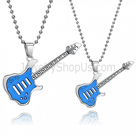 Titanium Blue Guitar Pendants with Free Chains C343