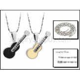Titanium Rose Gold and Black Guitar Lovers Pendants with Rhinestones and Free Chains 188