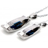 Titanium Blue "Eternal Love" Lovers Pendants with Rhinestones and Free Chains C478
