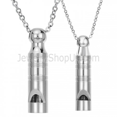 Titanium Silver Lovers Whistle Pendants with Free Chains 205