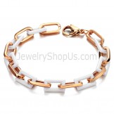 Gold Titanium and White Rectangle Ceramic Chain Bracelet C430