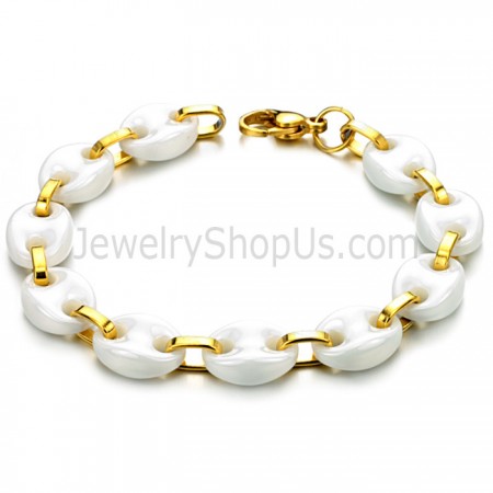 White Ceramic and Gold Titanium Bracelet C428