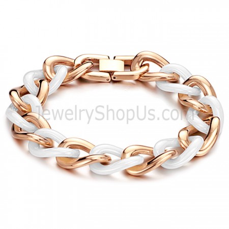 White Ceramic and Rose Gold Titanium Staggered Bracelet C403