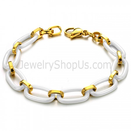 White Ceramic and Gold Titanium Bracelet C427