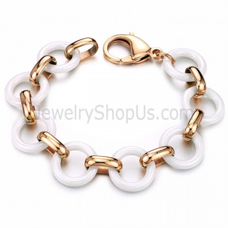 White Ceramic and Rose Gold Titanium Bracelet C406