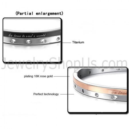 Tatanium Rose Gold and Black "Be True TO one's World" Couple Bangles with Circular holes C868