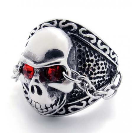 Skull with Red Diamond Titanium Ring 20944