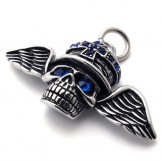Wings Skull Blue Diamond Titanium Pendant 20640