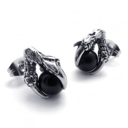 Claw Black Gem Titanium Earrings 20474