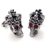 Red Diamond Crown Skull Titanium Earrings 20351