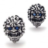 Lion With Blue Diamond Titanium Earrings 20345