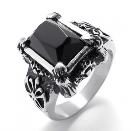 Black Gemstone Titanium Ring 20786