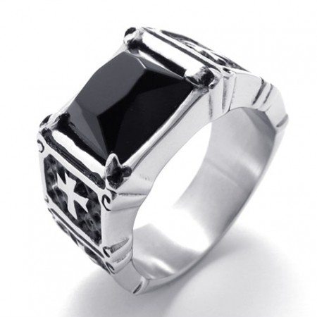 Cross Black Gemstone Titanium Ring 20785