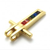 Gold Titanium Pendant with Colorful Zircons 21088