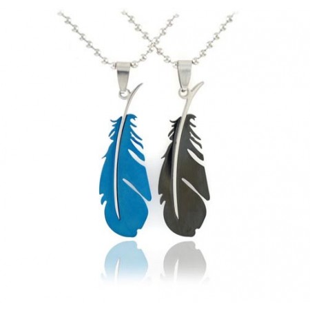 Pure Titanium Lover Couples Necklace Pendants Feather