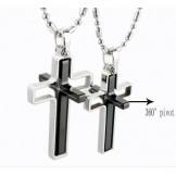 Titanium Steel Couple Pendant Necklace Rotational Cross
