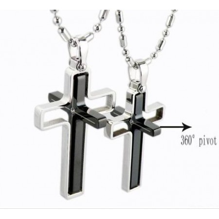Pure Titanium Couple Pendant Necklace Rotational Cross