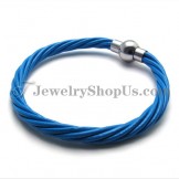 Fashion Blue Leather with Titanium Bracelet