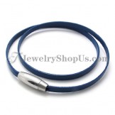 Fashion Blue Leather Bracelet with Titanium