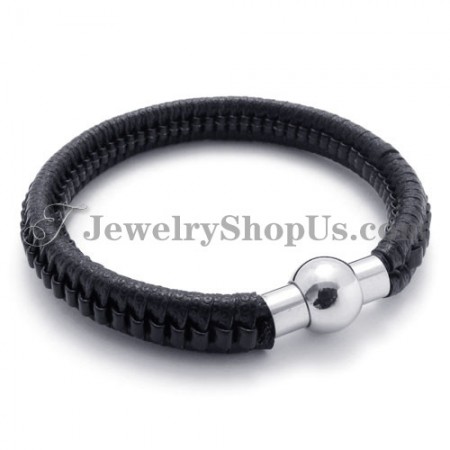 Elegant Black Titanium and Leather Bracelet