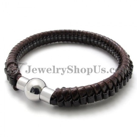 Elegant Brown Titanium and Leather Bracelet