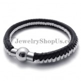 Elegant Black and White Titanium Leather Bracelet