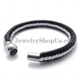 Elegant Black and White Titanium Leather Bracelet