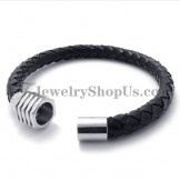 Elegant Black Titanium and Leather Bracelet