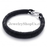 Fashion Black Leather Titanium Bracelet