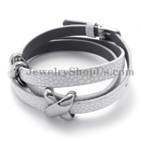 Fashion White Leather with Titanium Bracelet