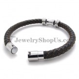 Elegant Brown Leather Titanium Bracelet
