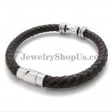 Elegant Brown Leather Titanium Bracelet