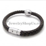 Gorgeous Brown Leather Titanium Bracelet