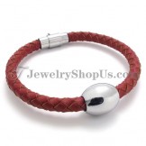 Gorgeous Red Leather Titanium Bracelet
