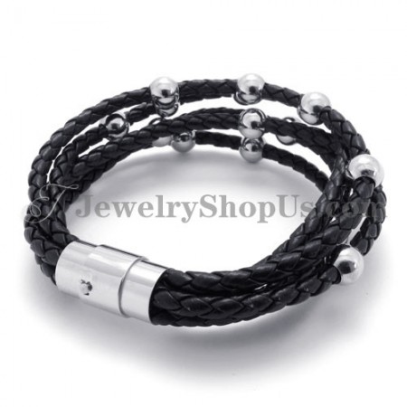 Fashion Black Leather with Titanium Bracelet